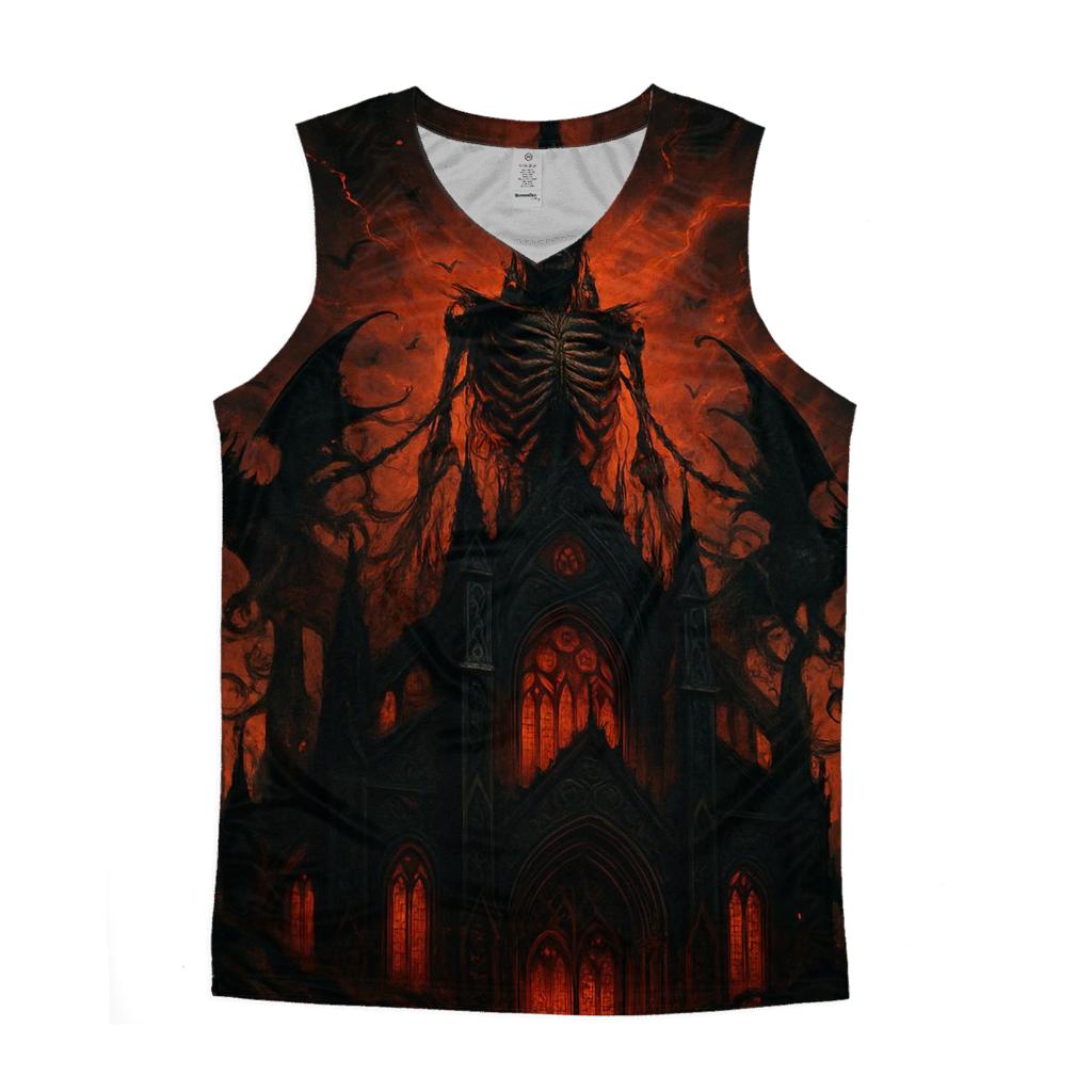 Echoes Of The Black Cathedral graphic print tank tops