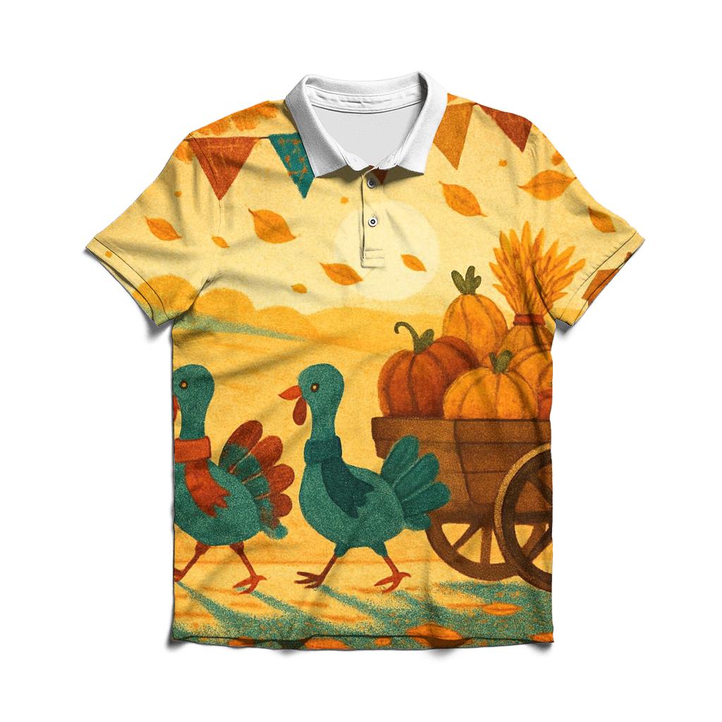 Thankful Train Of Turkeys premium cotton polo shirts