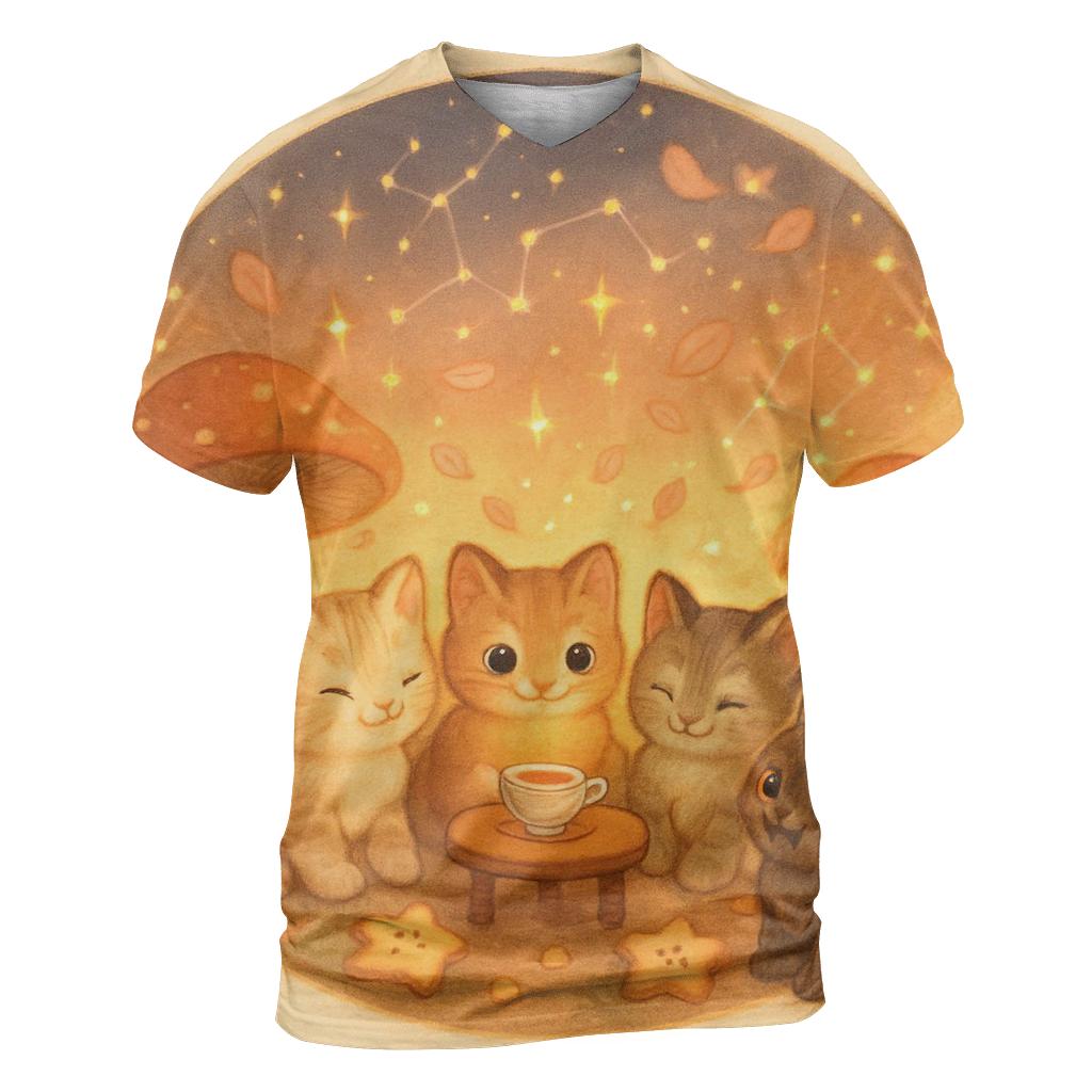 Constellation Tea Party vibrant all-over design tees