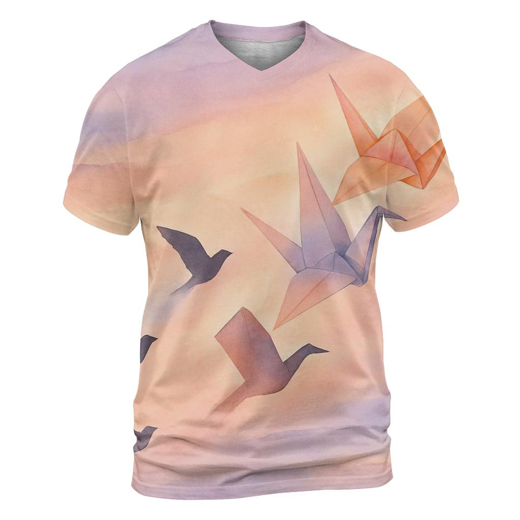 Paper Crane Sunset vibrant all-over design tees