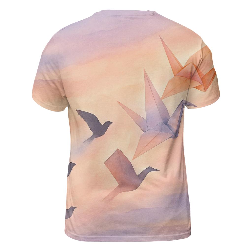 Paper Crane Sunset vibrant all-over design tees