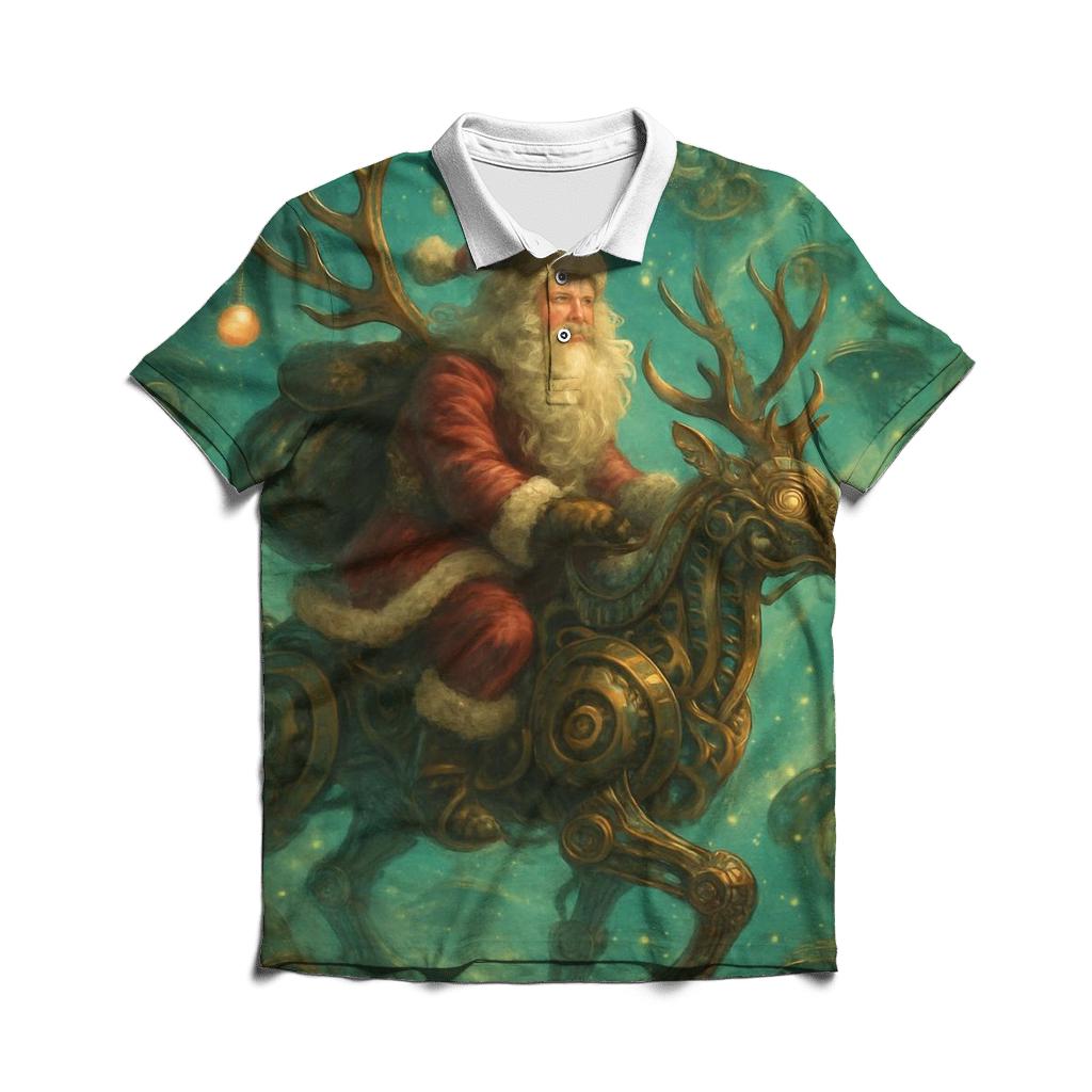 Surreal Clockwork Reindeer Santa branded logo polo shirts