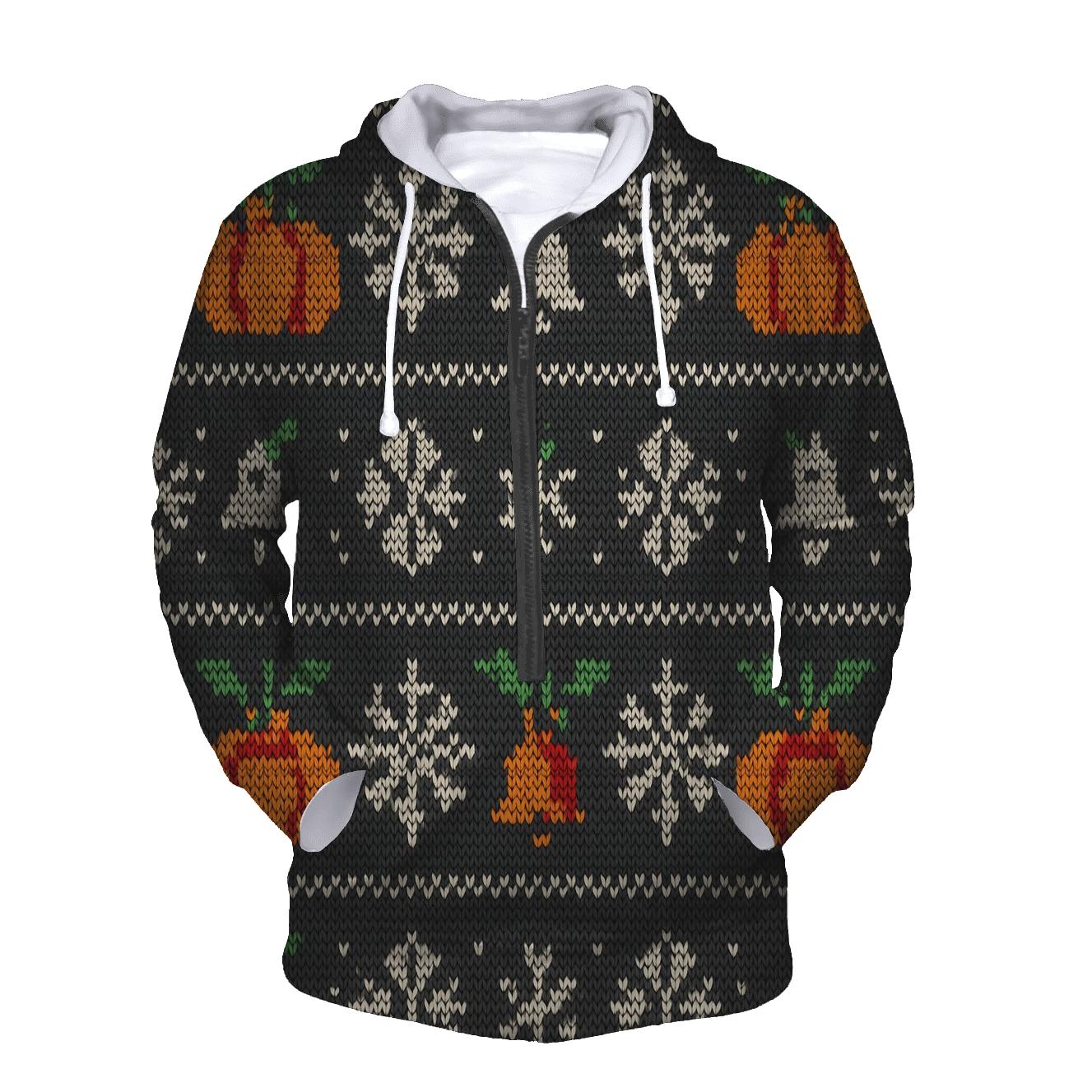 Nordic Pumpkin Fair Isle Row embroidered hoodies