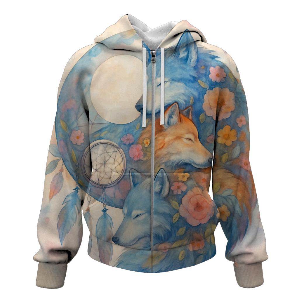 Lunar Dreamcatcher Wolf embroidered hoodies