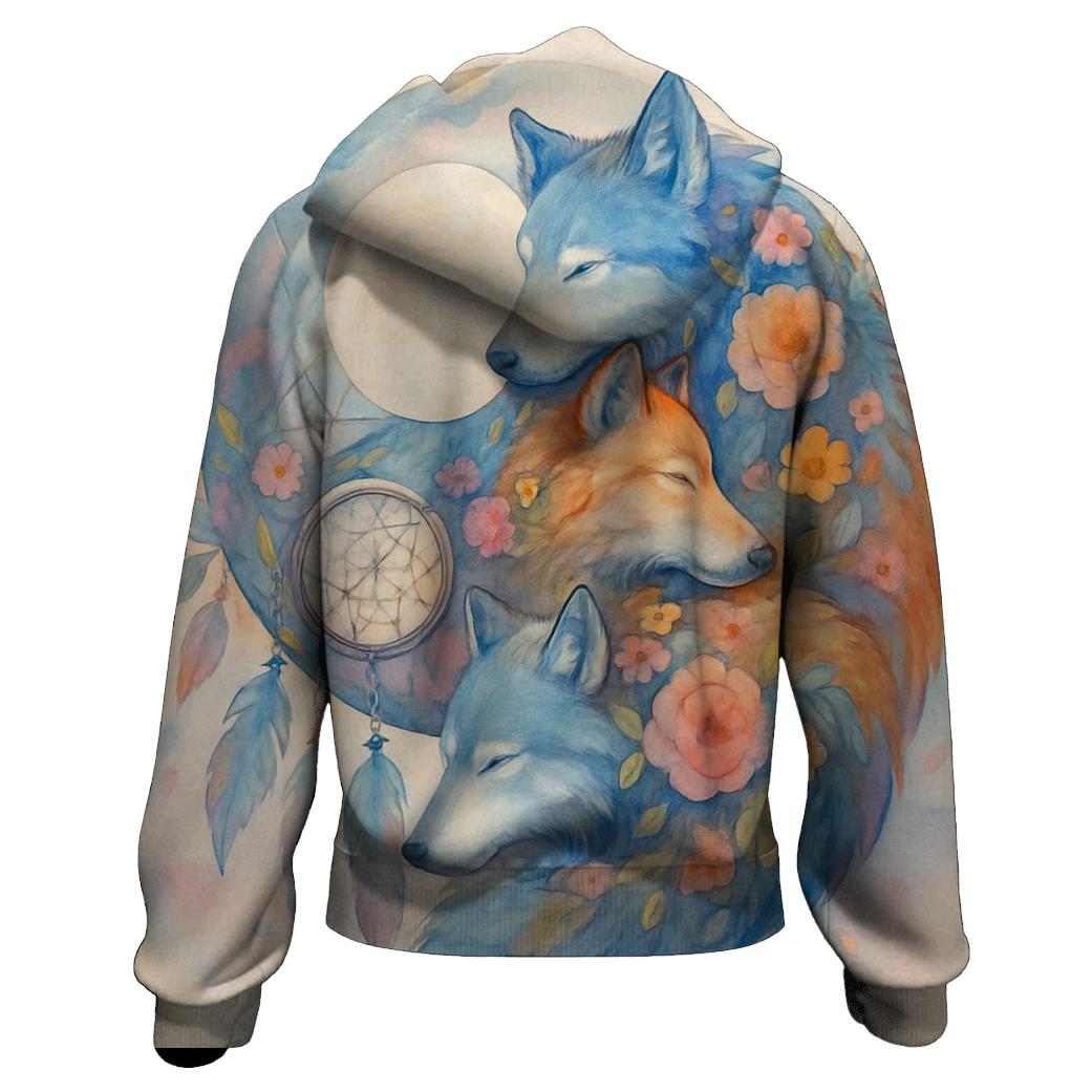 Lunar Dreamcatcher Wolf embroidered hoodies