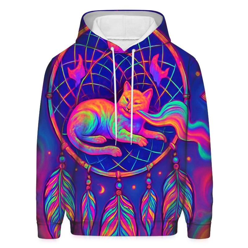 Psychedelic Dreamcatcher Cat embroidered hoodies