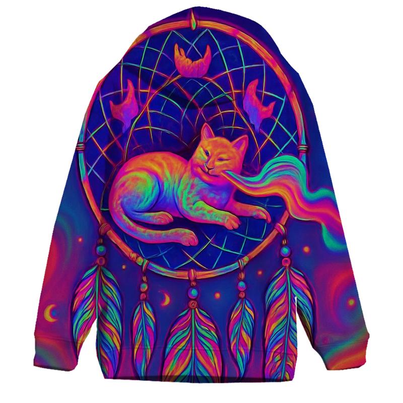 Psychedelic Dreamcatcher Cat embroidered hoodies