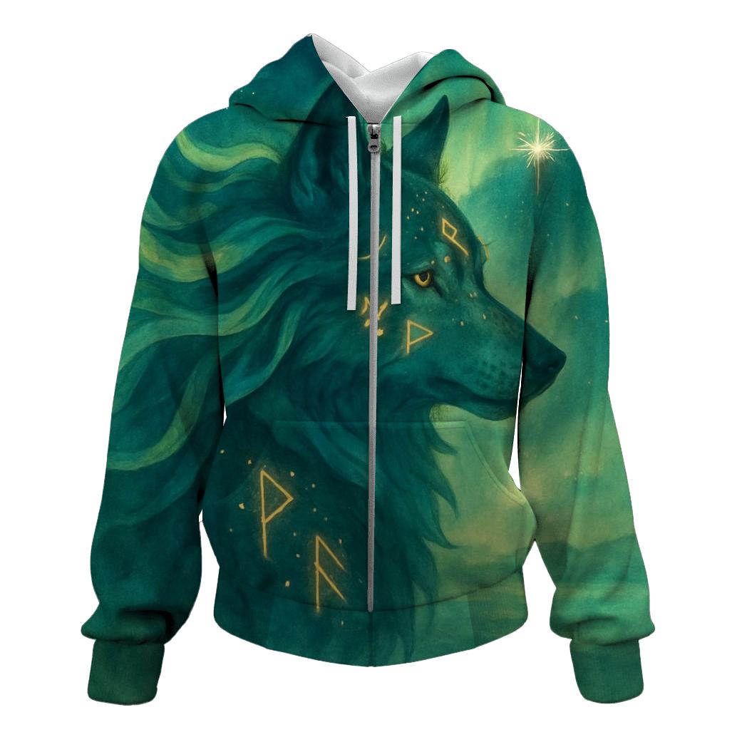 Aurora Shaman Wolf zip-up hoodies