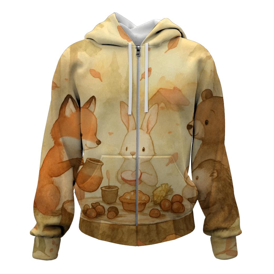 Woodland Feast Circle printed hoodies