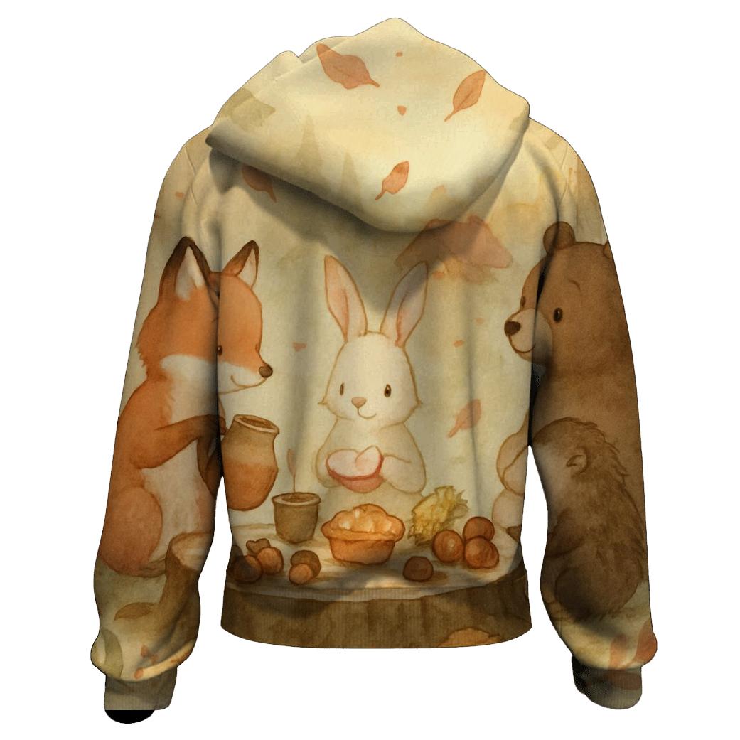 Woodland Feast Circle printed hoodies