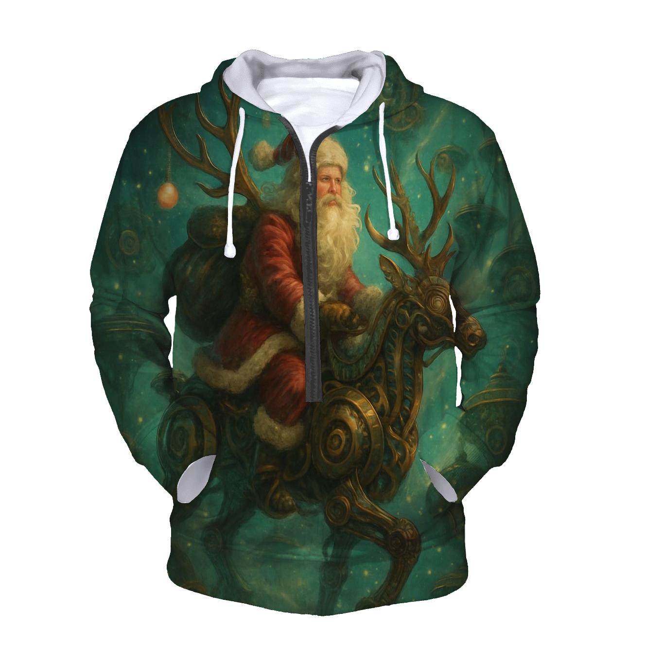 Surreal Clockwork Reindeer Santa zip-up hoodies
