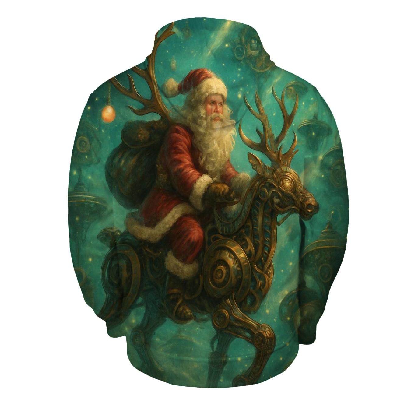 Surreal Clockwork Reindeer Santa zip-up hoodies