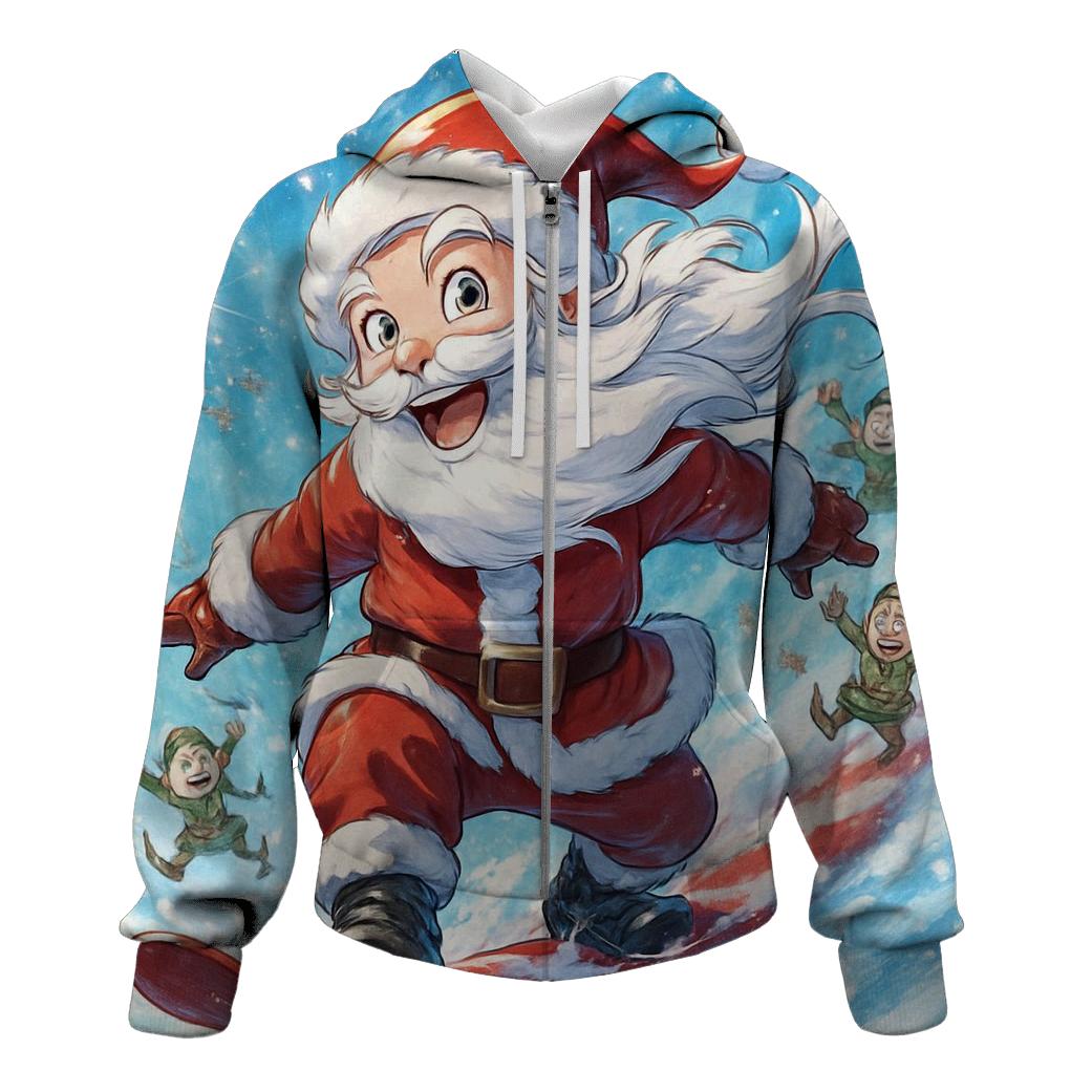Surfing Snowboard Santa zip-up hoodies