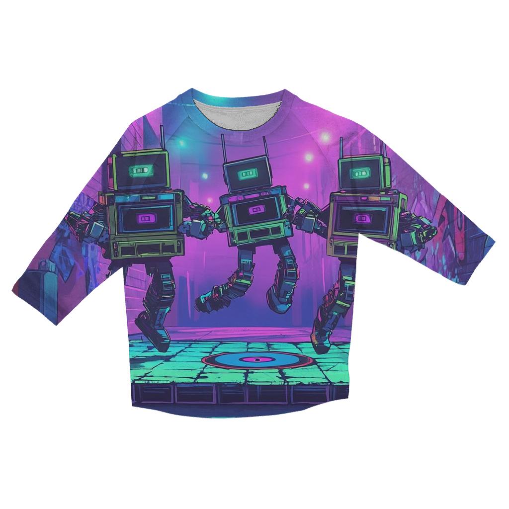 Cassette Bot Breakdance Crew casual three quarter sleeve shirts