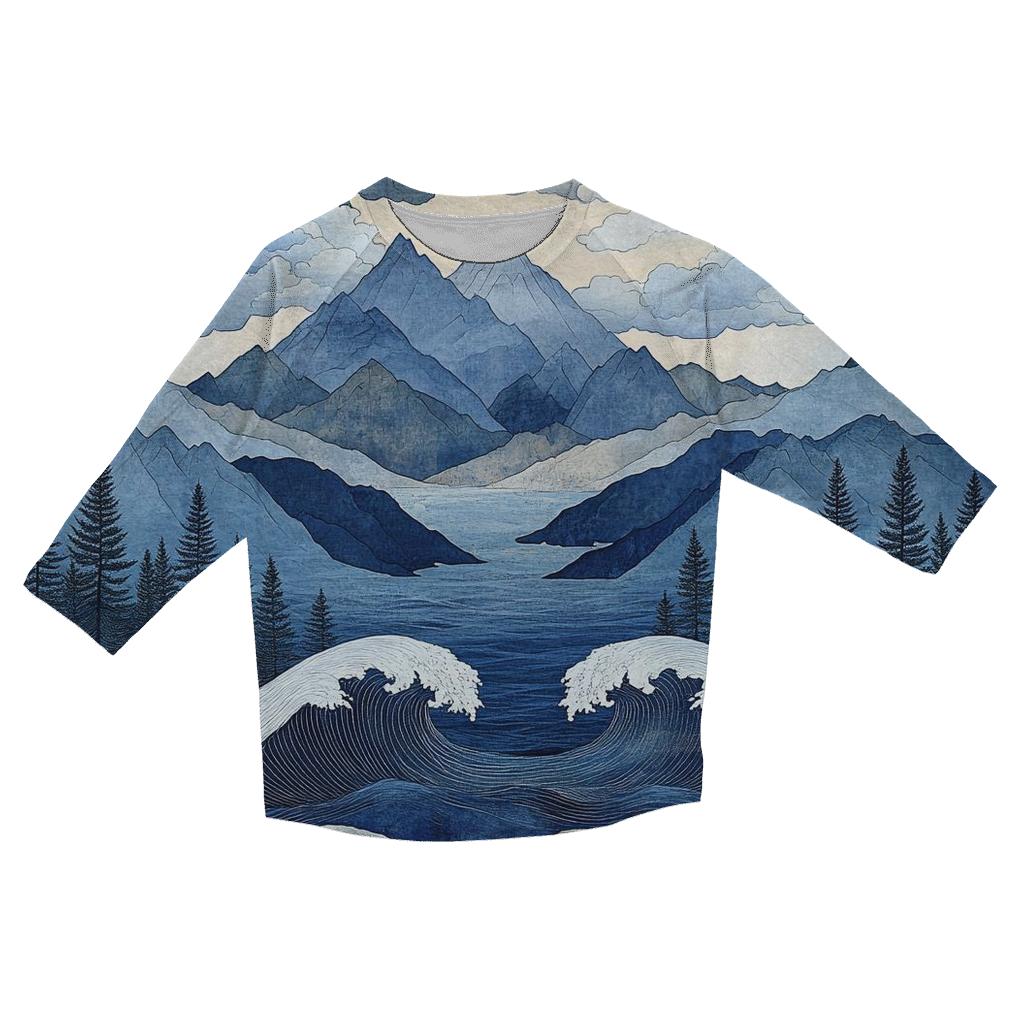 Hokusai Inspired Mountain Storm custom 3/4 sleeve shirts