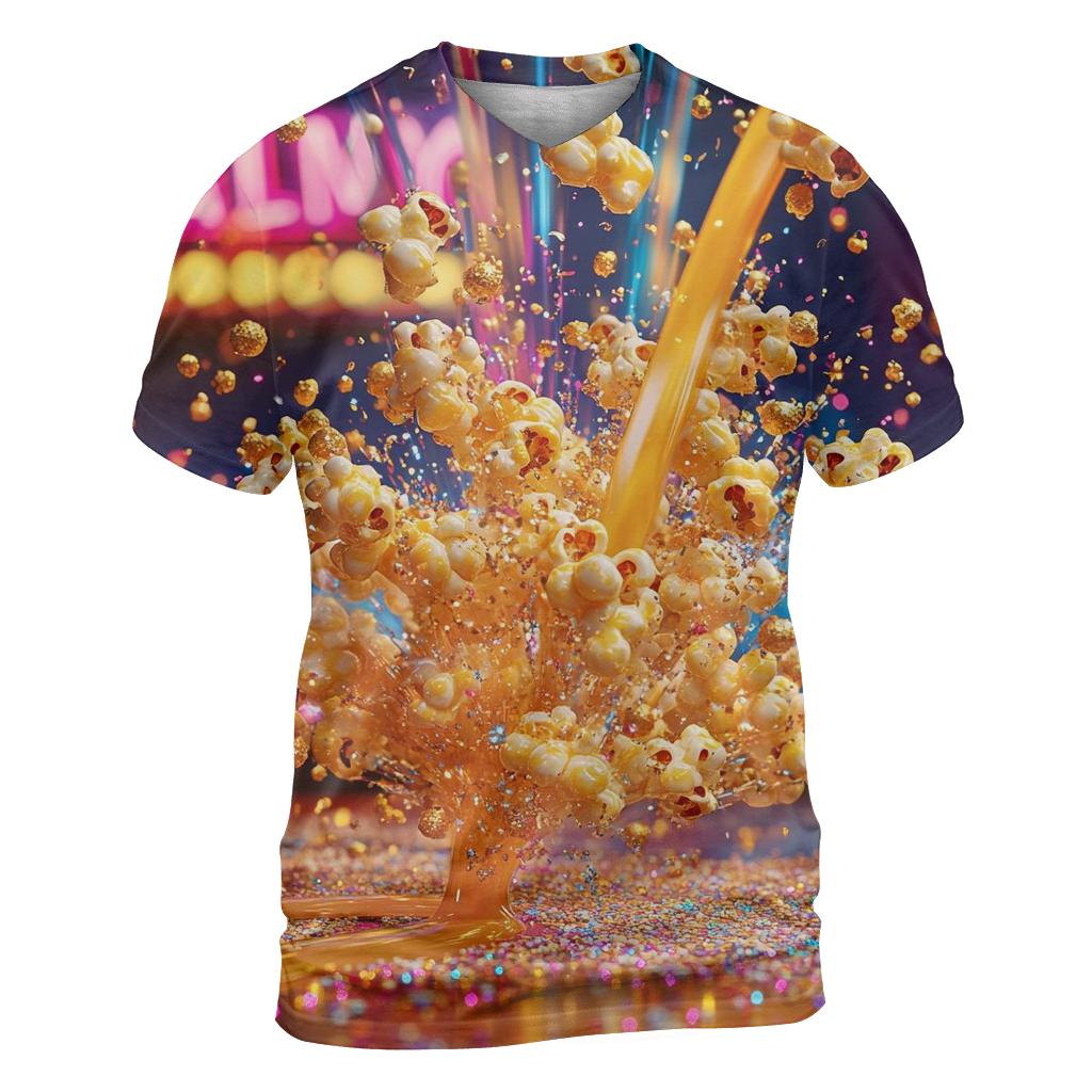 Candy-Coated Popcorn Riot artistic all-over print tops