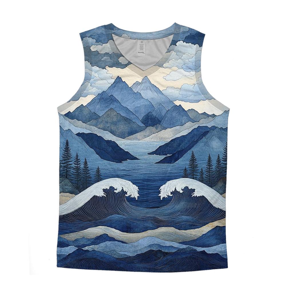 Hokusai Inspired Mountain Storm cotton sleeveless tops