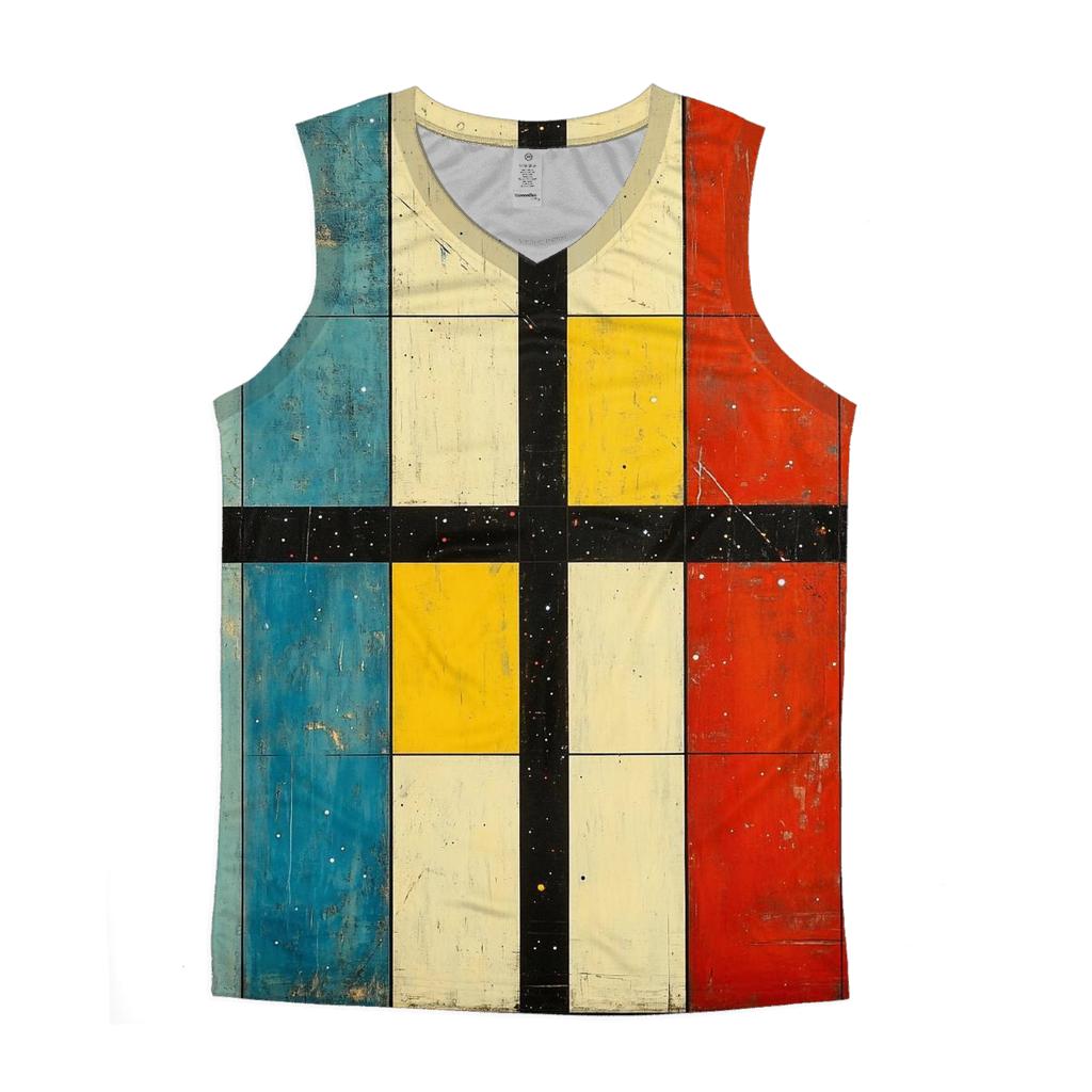 Mondrian Inspired Cosmic Grid graphic print tank tops