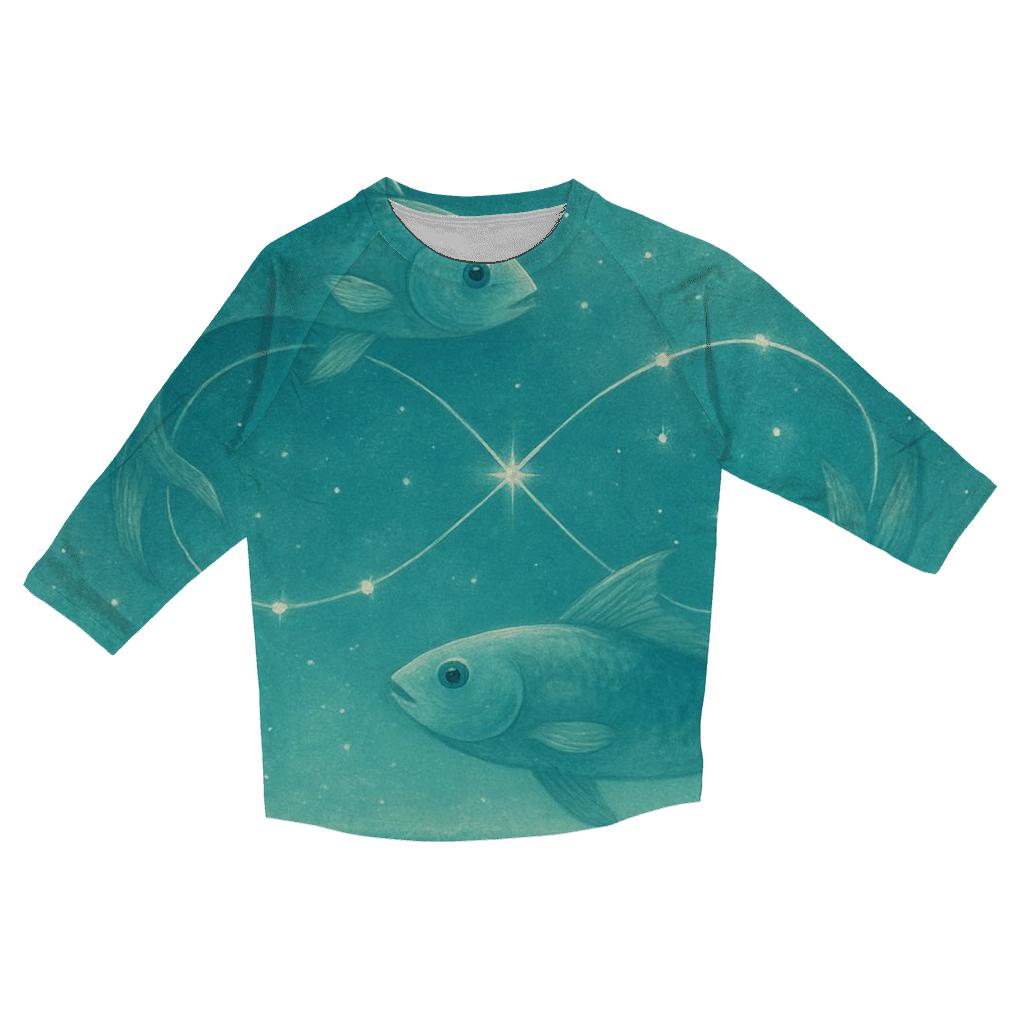 Pisces Cosmic Fish Dream Scene printed three quarter sleeve shirts