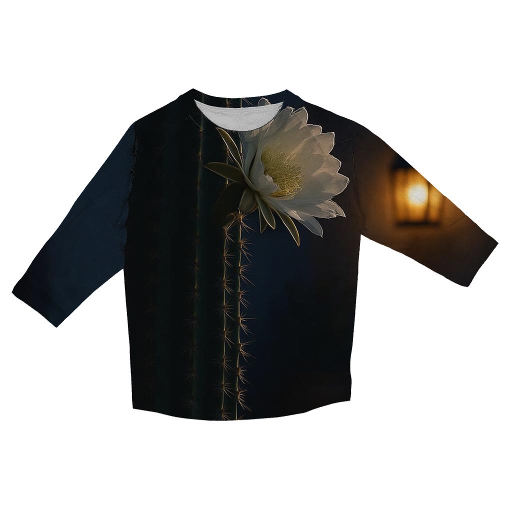 Cactus Bloom In Moonlit Courtyard printed three quarter sleeve shirts