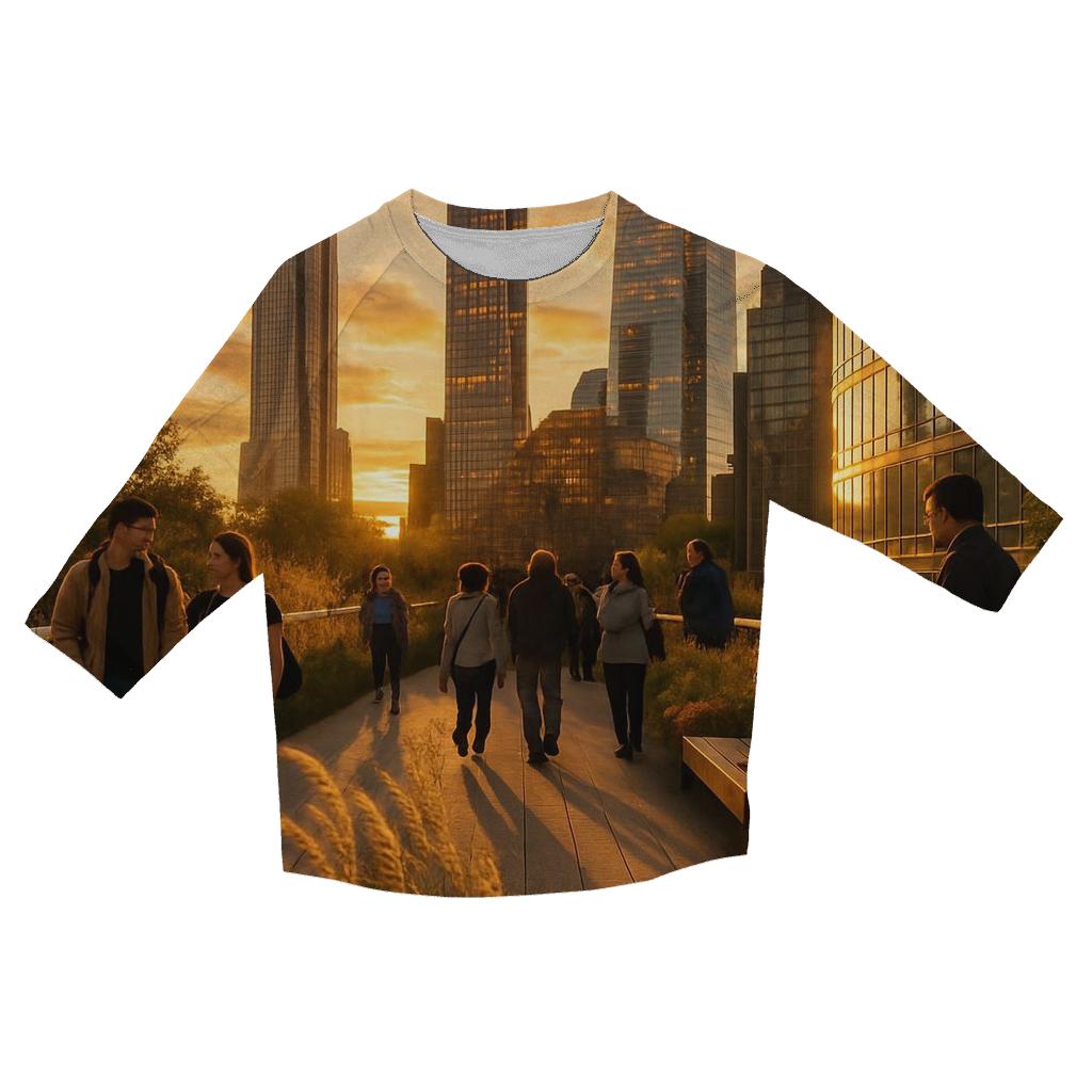 High Line Sunset With Sculptural Skyscrapers designer 3/4 sleeve blouses