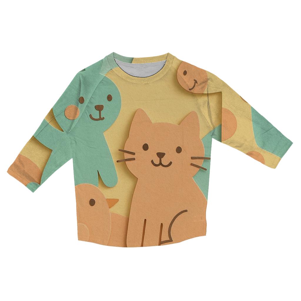 Playful Paper Cut Animals cotton quarter sleeve shirts
