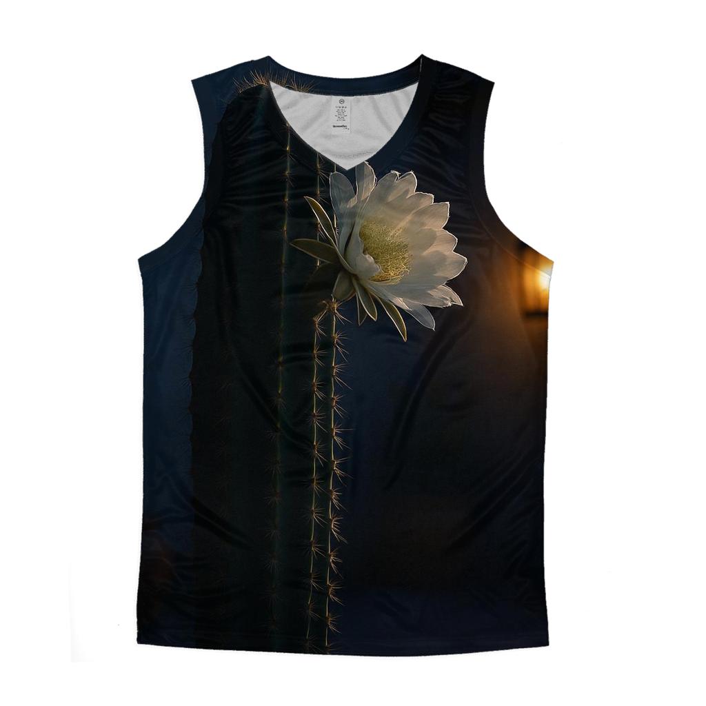 Cactus Bloom In Moonlit Courtyard personalized athletic tanks