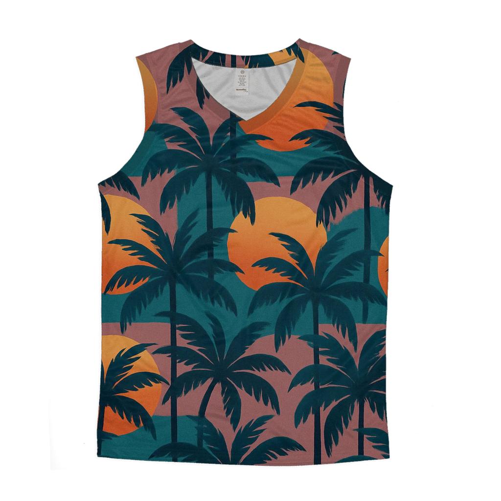 Synthwave Palm Mosaic casual summer tank tops