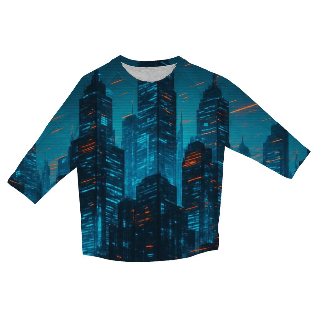 Digital Glitch Cityscape printed three quarter sleeve shirts