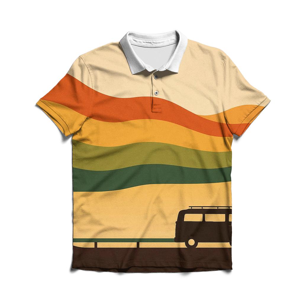 Sunset Wave Stripes designer slim fit polos