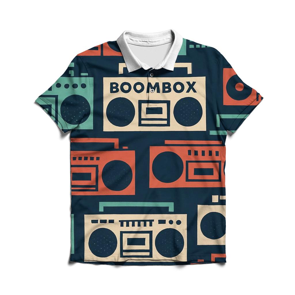 Boom Box Block Print embroidered polo tops