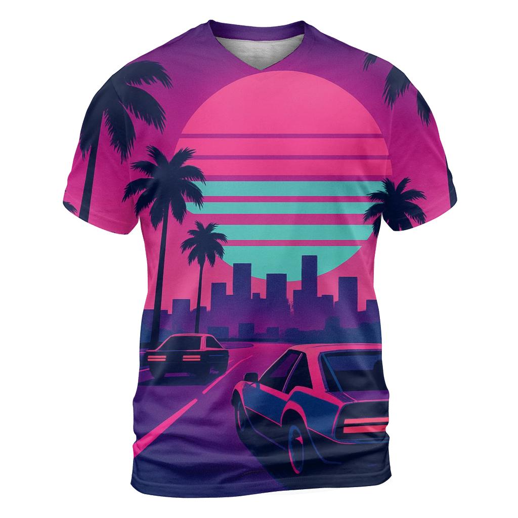 Neon Sunset Boulevard vibrant all-over design tees