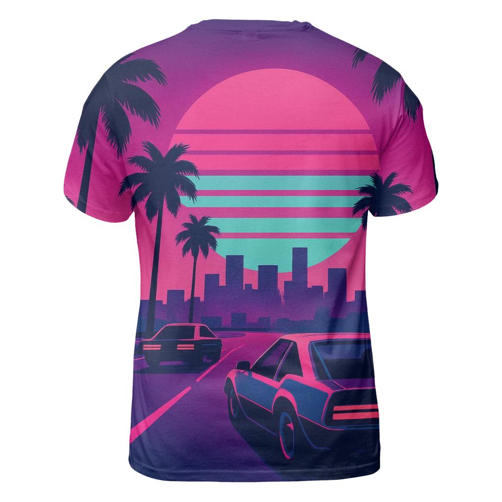Neon Sunset Boulevard vibrant all-over design tees