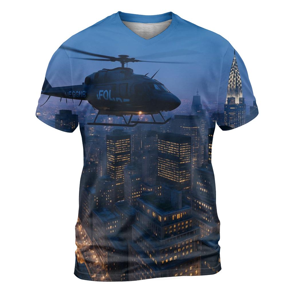 Twilight Helicopter Over Midtown unique graphic print tees