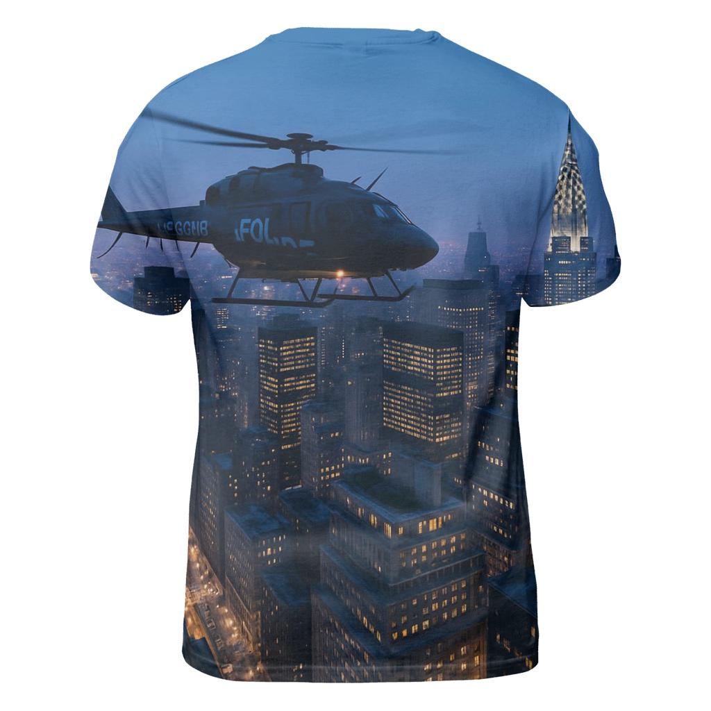 Twilight Helicopter Over Midtown unique graphic print tees