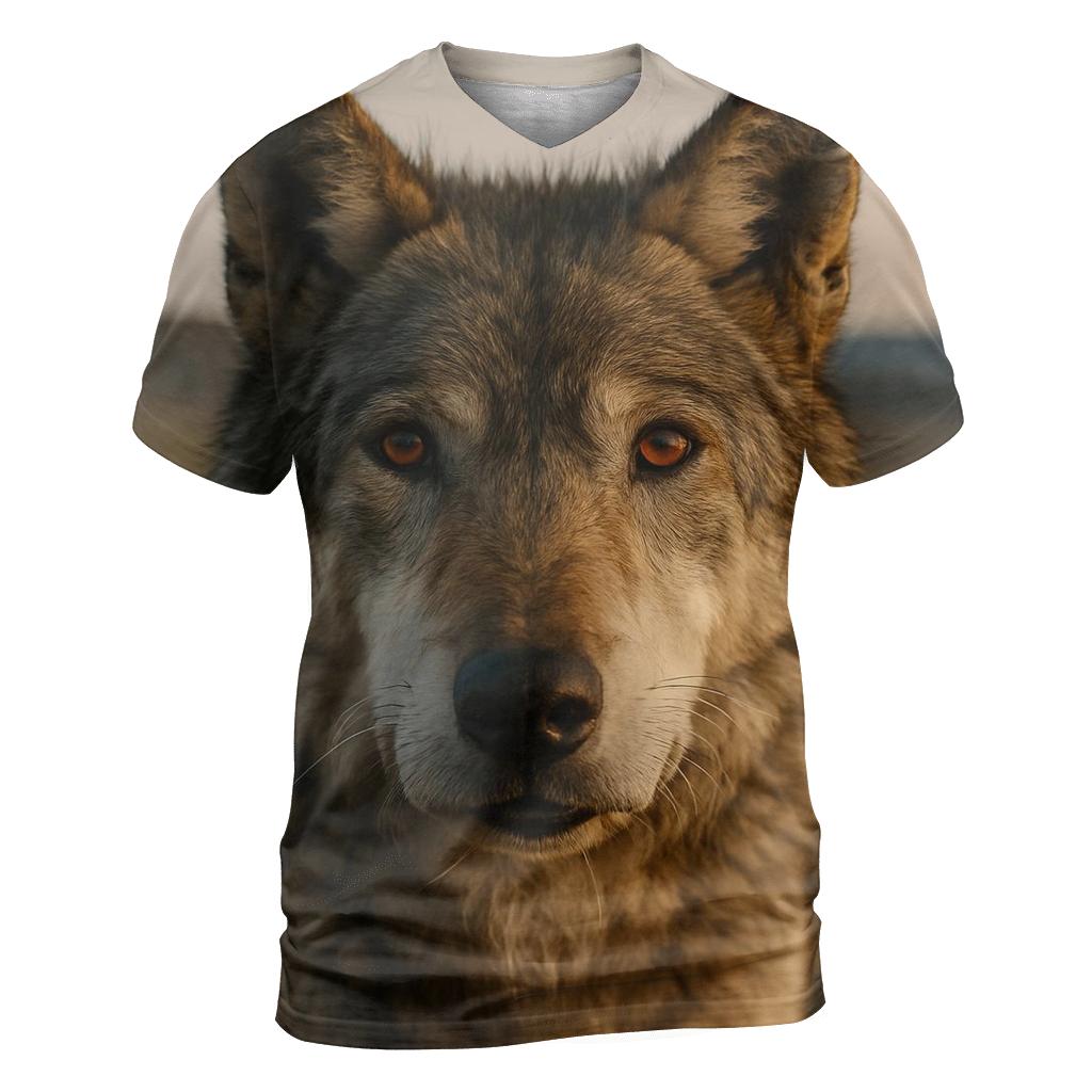 Elder Wolf Portrait Study vibrant all-over design tees