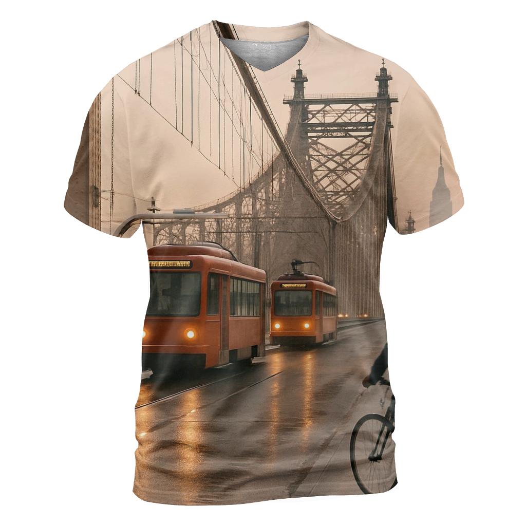 Queensborough Bridge Early Morning Commute vibrant all-over design tees