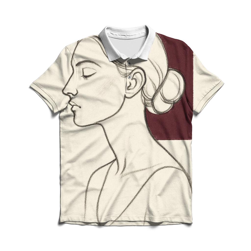 Minimal Line Art Portrait embroidered polo tops