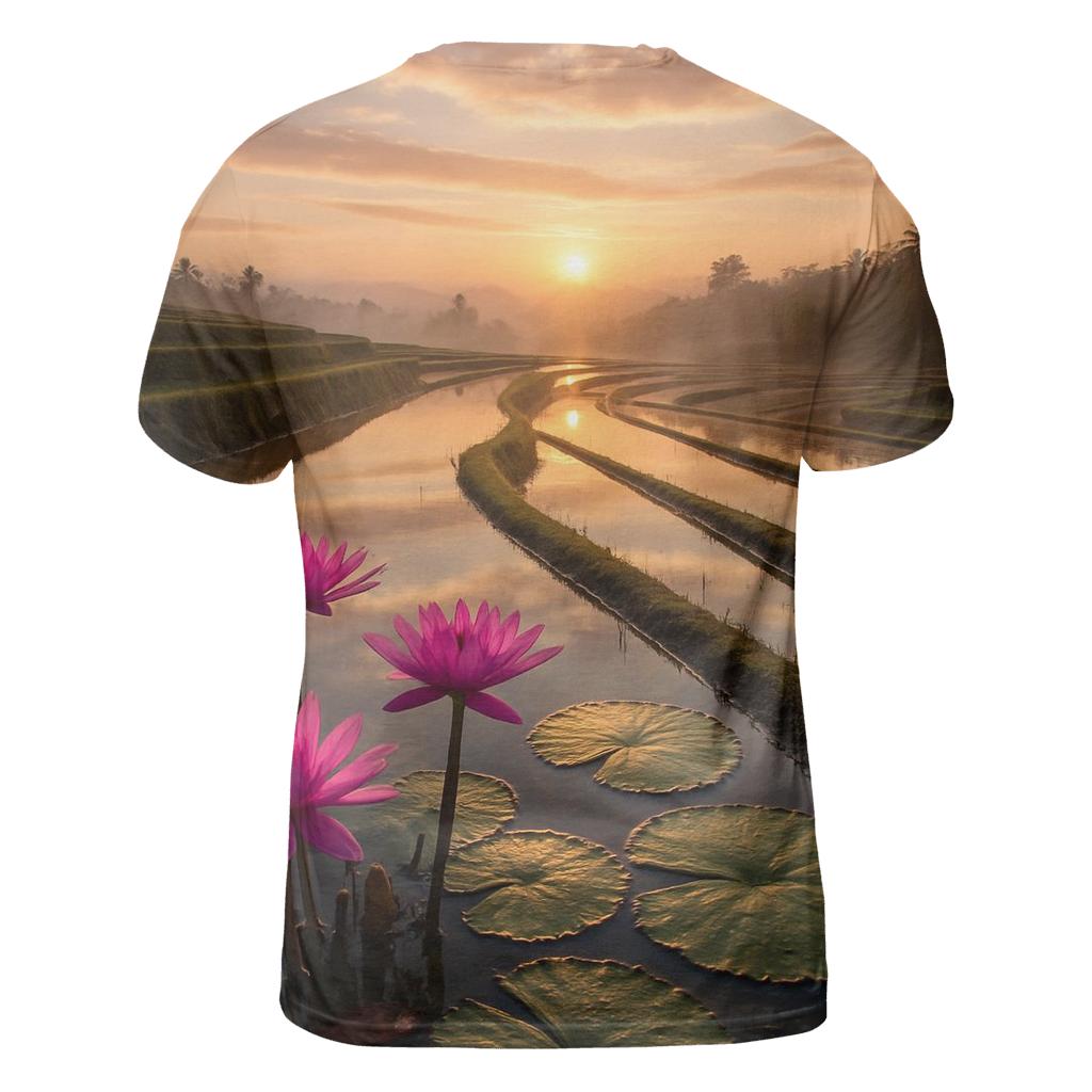 Rice Terraces Lotus Edge Sunrise artistic all-over print tops