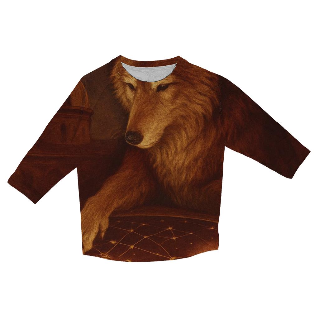 Celestial Cartographer Wolf printed three quarter sleeve shirts