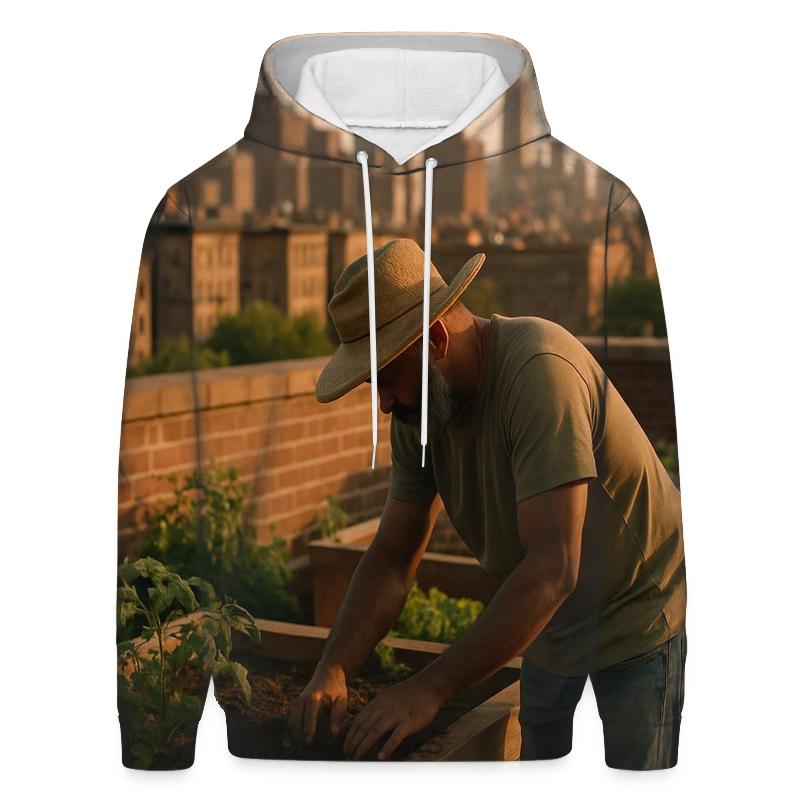 Harlem Rooftop Garden At Golden Hour premium hoodies
