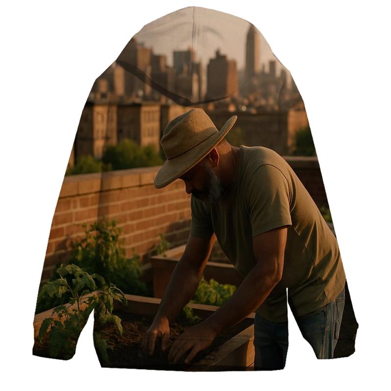 Harlem Rooftop Garden At Golden Hour premium hoodies