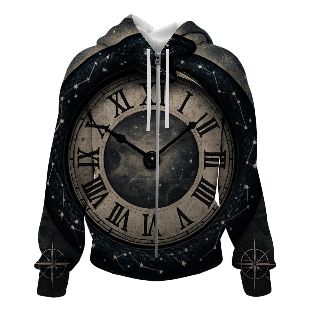 Celestial Serpent Timekeeper printed hoodies