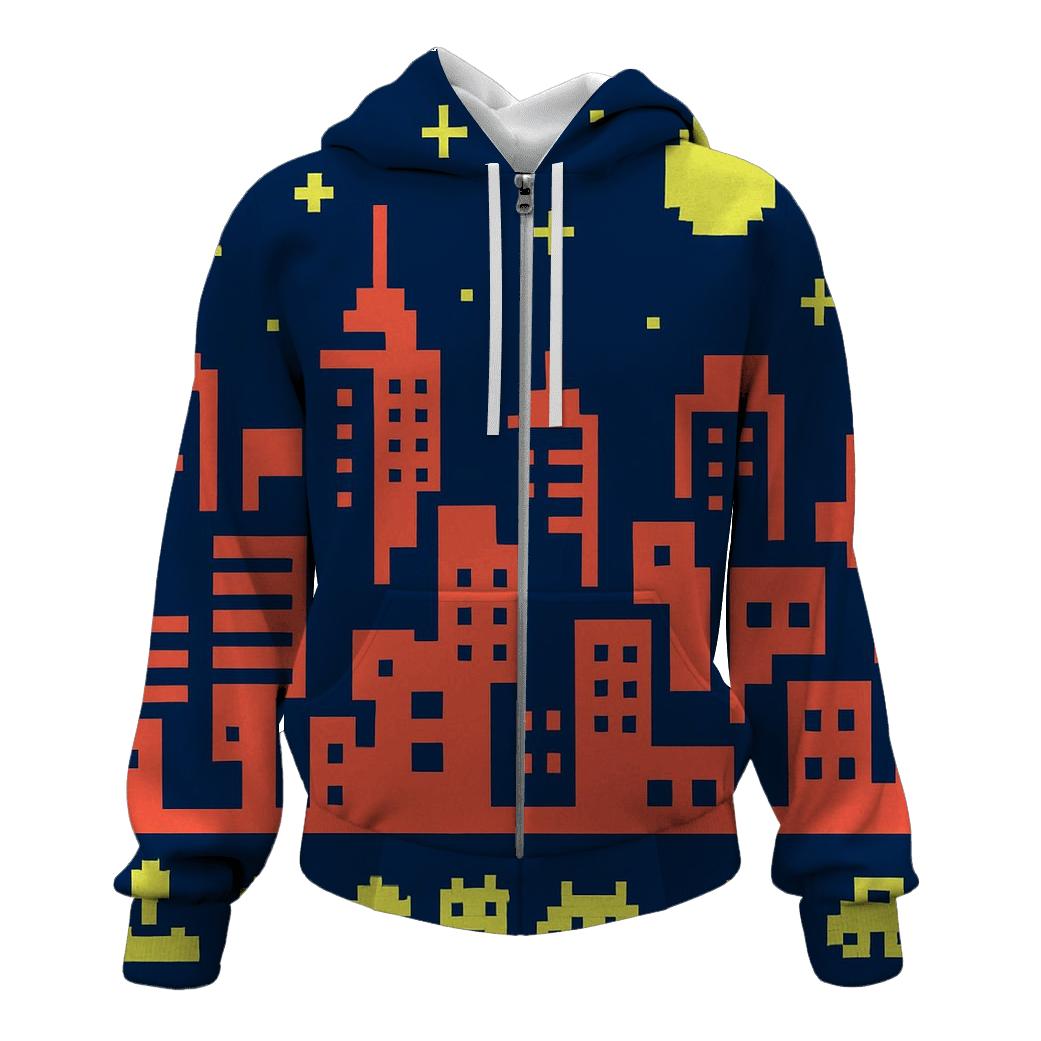 Arcade Pixel Skyline premium hoodies
