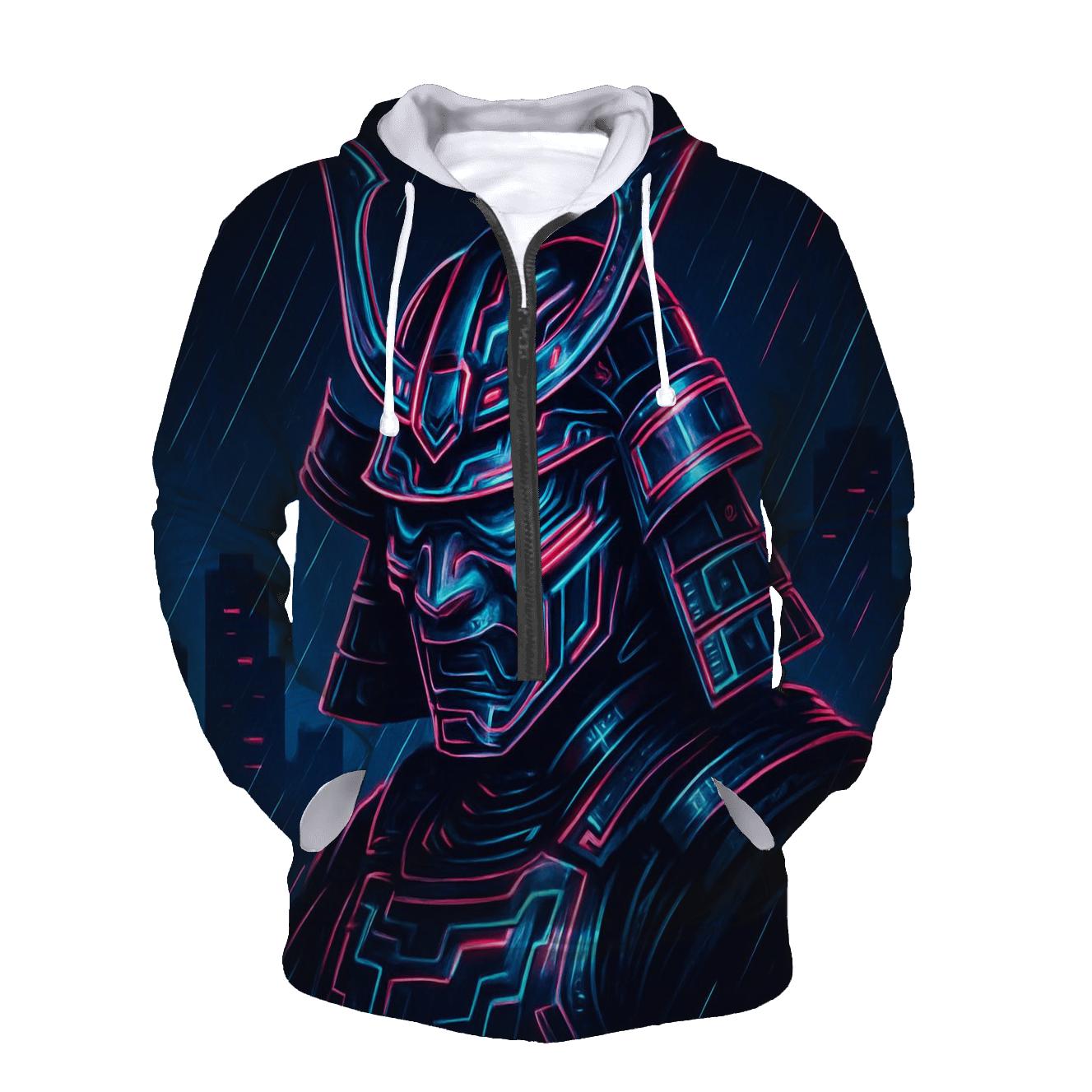 Neon Cyber Samurai Emblem designer hoodies