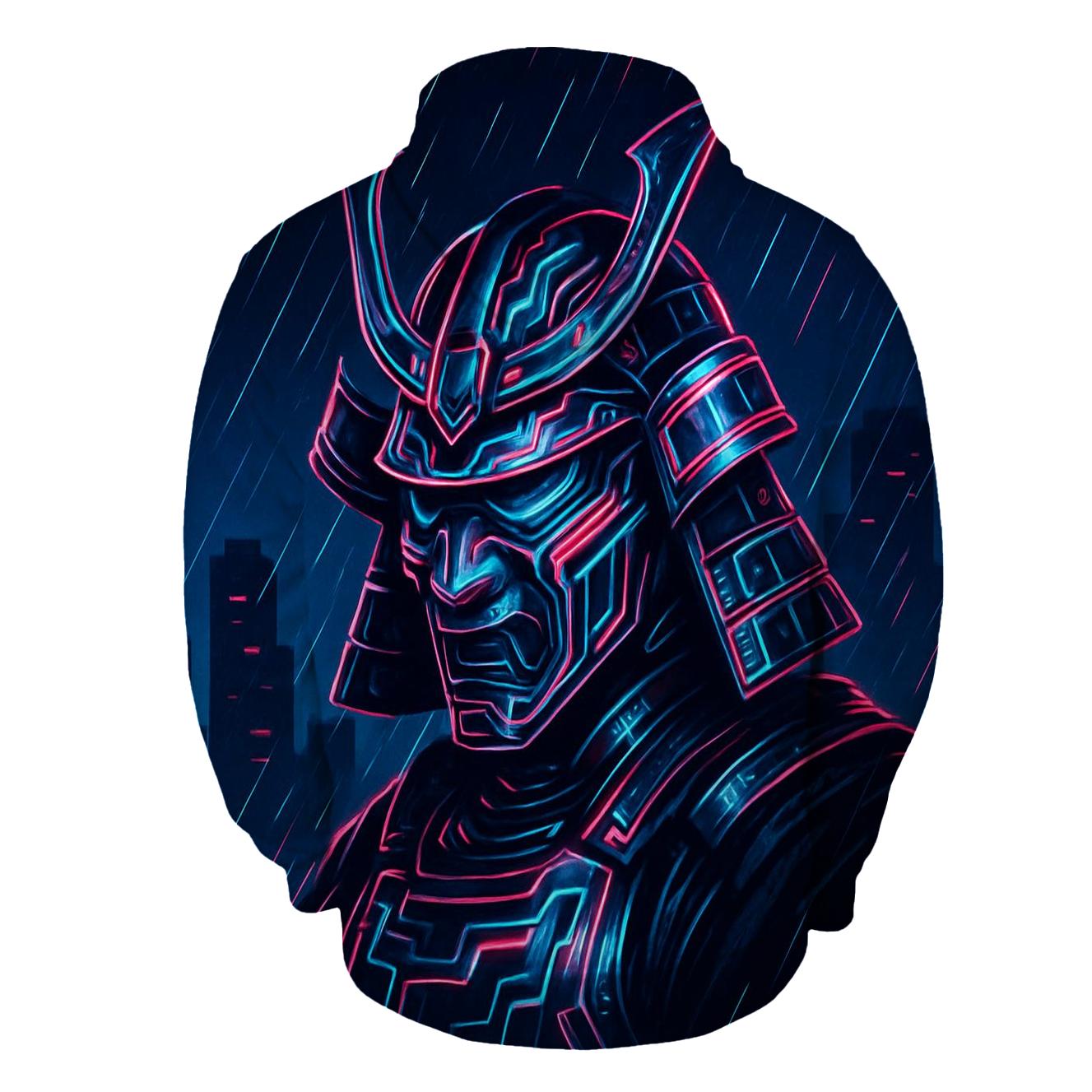 Neon Cyber Samurai Emblem designer hoodies
