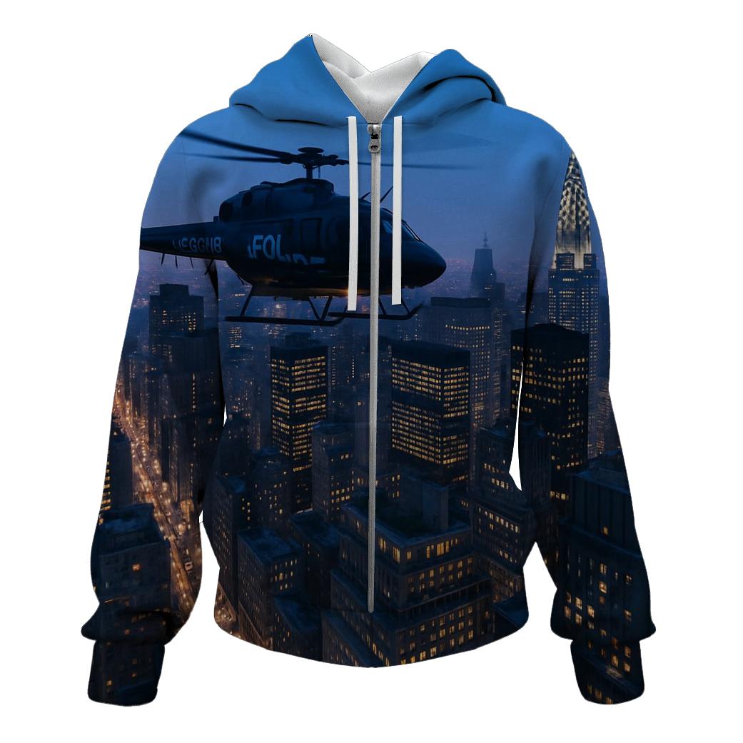Twilight Helicopter Over Midtown premium hoodies