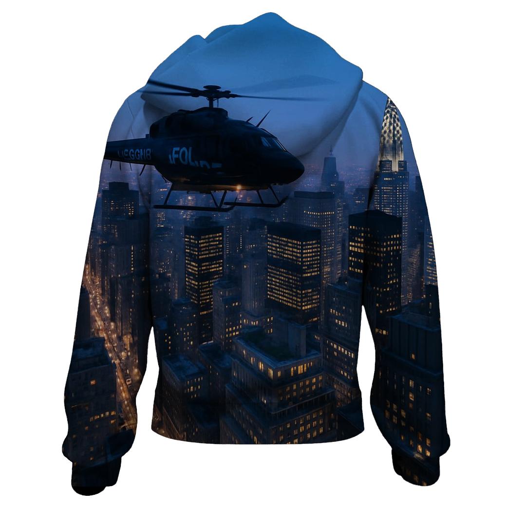 Twilight Helicopter Over Midtown premium hoodies