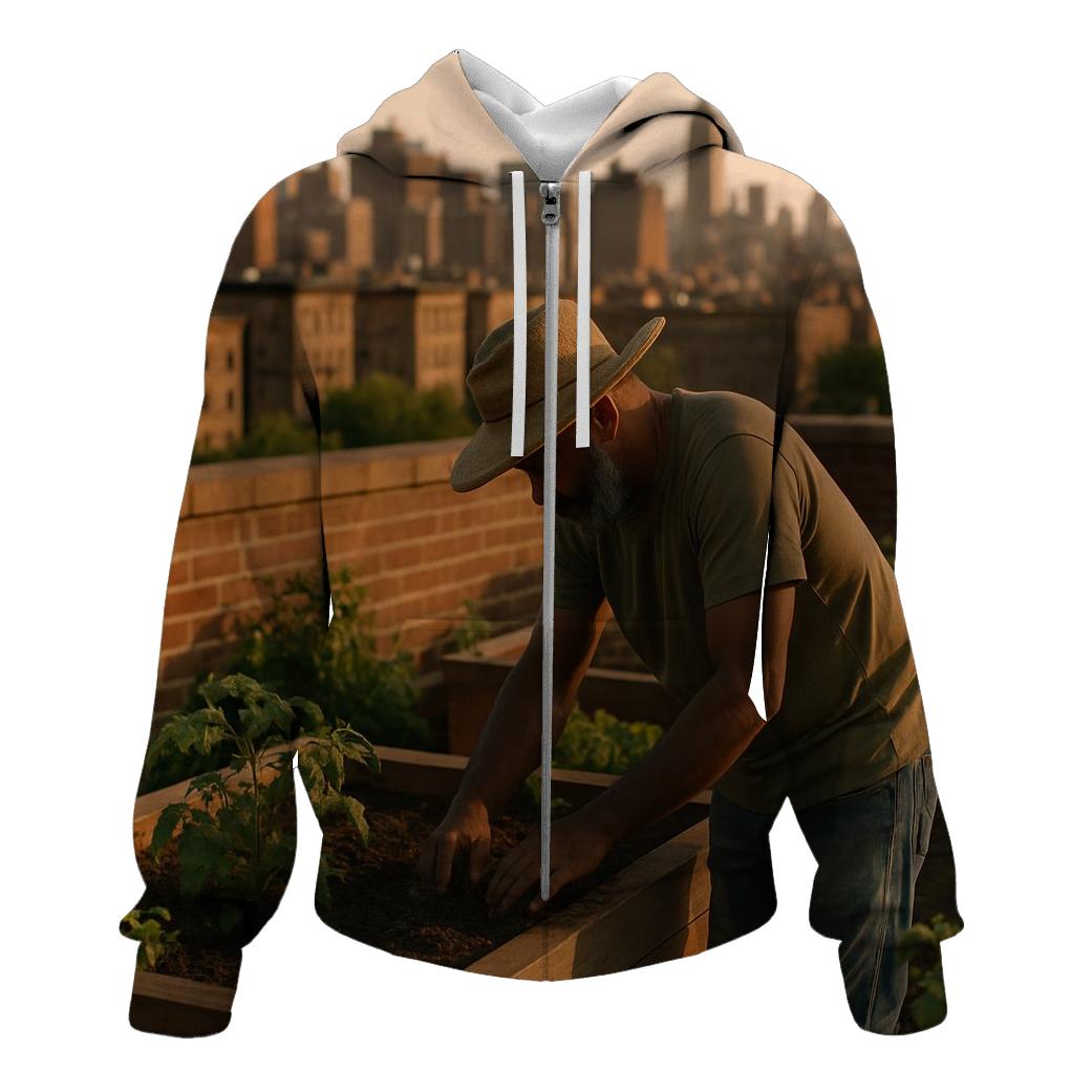 Harlem Rooftop Garden At Golden Hour premium hoodies