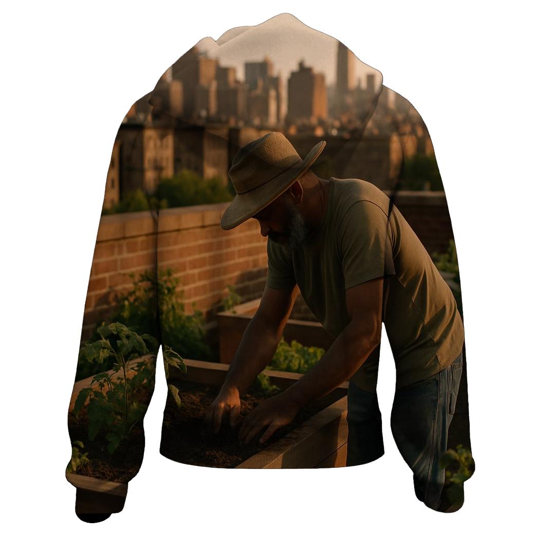 Harlem Rooftop Garden At Golden Hour premium hoodies